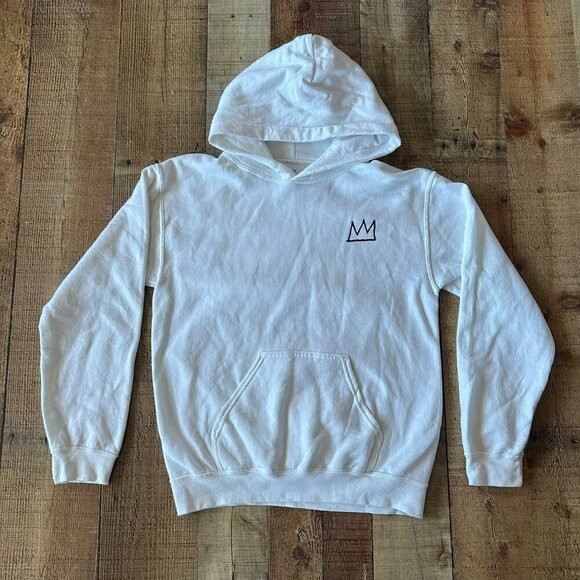 Jean-Michel Basquiat Other - Jean-Michel Basquiat White Pullover Hoodie With Iconic Crown & Art Print S